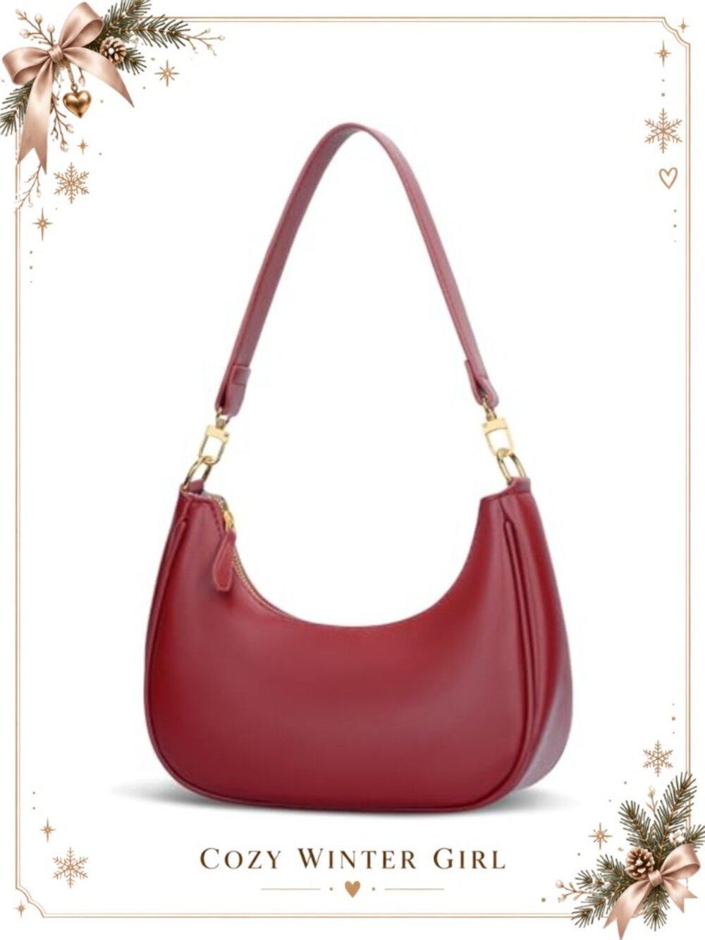 PU Leather Crescent Hobo Shoulder Bag with Detachable Gold Chain